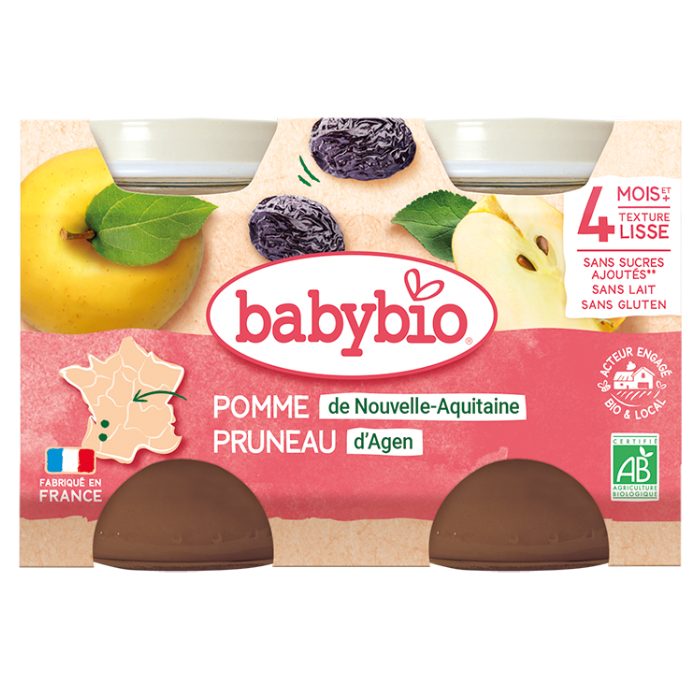 BABYBIO PETIT POT POMME PRUNEAU 4 MOIS + 2X130 G BABYBIO PETIT POT POMME PRUNEAU 4 MOIS + 2X130 G
