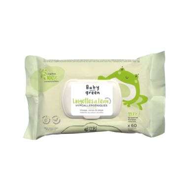 BABY GREEN LINGETTES A L EAU HYPOALLERGENIQUE PACK DE 60 BABY GREEN LINGETTES A L EAU HYPOALLERGENIQUE PACK DE 60
