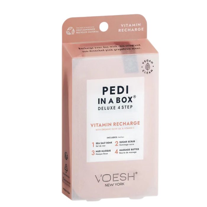 VOESH NEW YORK PEDI IN A BOX DELUXE 4 STEP VITAMIN RECHARGE WITH ORGANIC OLIVE OIL AND VITAMIN C VOESH NEW YORK PEDI IN A BOX DELUXE 4 STEP VITAMIN RECHARGE WITH ORGANIC OLIVE OIL AND VITAMIN C