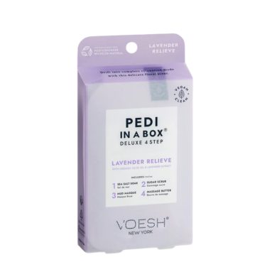 VOESH NEW YORK PEDI IN A BOX DELUXE 4 STEP LAVENDER RELIEVE WITH ORGANIC OLIVE OIL AND LAVENDER EXTRACT VOESH NEW YORK PEDI IN A BOX DELUXE 4 STEP LAVENDER RELIEVE WITH ORGANIC OLIVE OIL AND LAVENDER EXTRACT