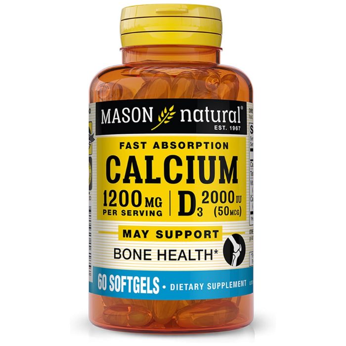 MASON NATURAL FAST ABSORPTION CALCIUM 1200 MG D3 2000 IU 60 SOFTGELS MASON NATURAL FAST ABSORPTION CALCIUM 1200 MG D3 2000 IU 60 SOFTGELS