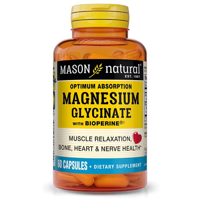 MASON NATURAL OPTIMUM ABSORPTION MAGNESIUM GLYCINATE WITHE BIOPERINE 60 CAPSULES MASON NATURAL OPTIMUM ABSORPTION MAGNESIUM GLYCINATE WITHE BIOPERINE 60 CAPSULES