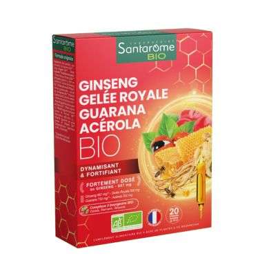 SANTAROME BIO GINSENG GELEE ROYALE GUARANA ACEROLA 20 AMPOULES 10ML SANTAROME BIO GINSENG GELEE ROYALE GUARANA ACEROLA 20 AMPOULES 10ML