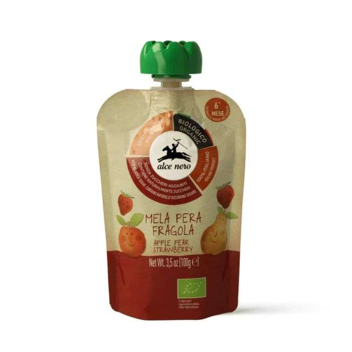 ALCE NERO PUREE DE POMME POIRE ET FRAISE 100 G ALCE NERO PUREE DE POMME POIRE ET FRAISE 100 G