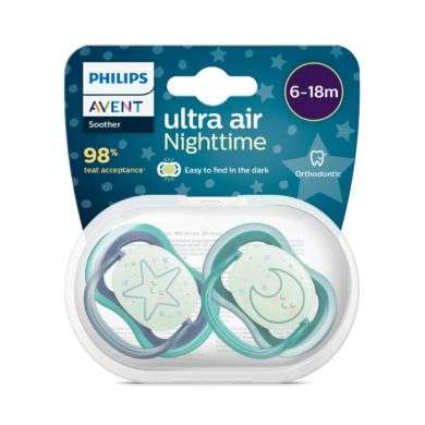 AVENT SUCETTE ULTRA AIR NUIT 6-18 MOIS PACK DE 2 ORTHODONTIC AVENT SUCETTE ULTRA AIR NUIT 6-18 MOIS PACK DE 2 ORTHODONTIC