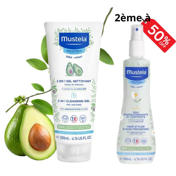 MUSTELA OFFRE GEL NETTOYANT 2 EN 1 DE 200ML + EAU RAFRAICHISSANTE ET COIFFANTE 200 ML MUSTELA OFFRE GEL NETTOYANT 2 EN 1 DE 200ML + EAU RAFRAICHISSANTE ET COIFFANTE 200 ML