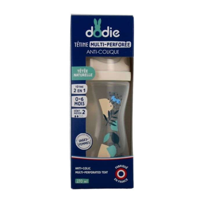 DODIE BIBERON TETINE MULTI PERFOREE ANTI COLIQUE 270 ML 0-6MOIS DEBIT 2 BLEU
