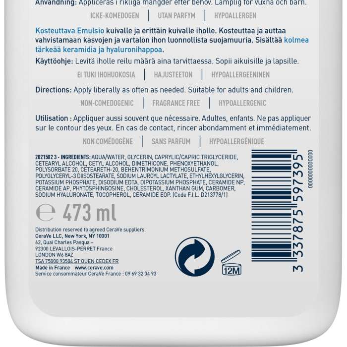 CERAVE LAIT HYDRATANT PEAUX SECHES A TRES SECHES 473 ML CERAVE LAIT HYDRATANT PEAUX SECHES A TRES SECHES 473 ML