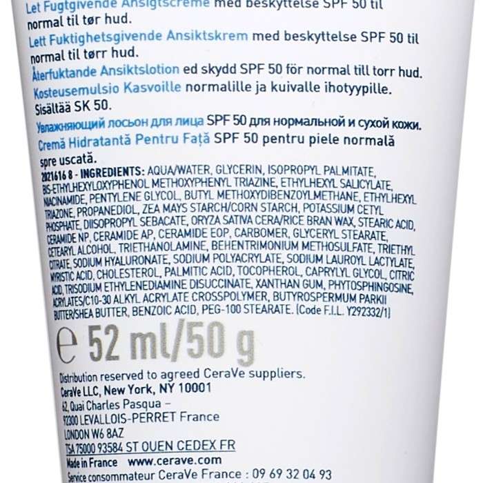 CERAVE CREME HYDRATANTE VISAGE SPF 50 52 ML  CERAVE CREME HYDRATANTE VISAGE SPF 50 52 ML