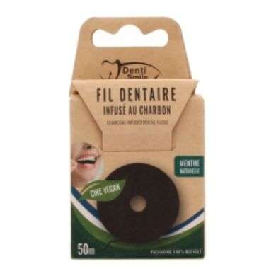 DENTI SMILE FIL DENTAIRE INFUSE AU CHARBON MENTHE NATURELLE 50M DENTI SMILE FIL DENTAIRE INFUSE AU CHARBON MENTHE NATURELLE 50M