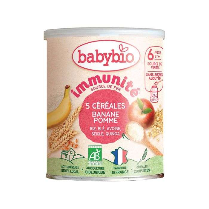 BABYBIO IMMUNITE 5 CEREALES BANANE POMME  BABYBIO IMMUNITE 5 CEREALES BANANE POMME
