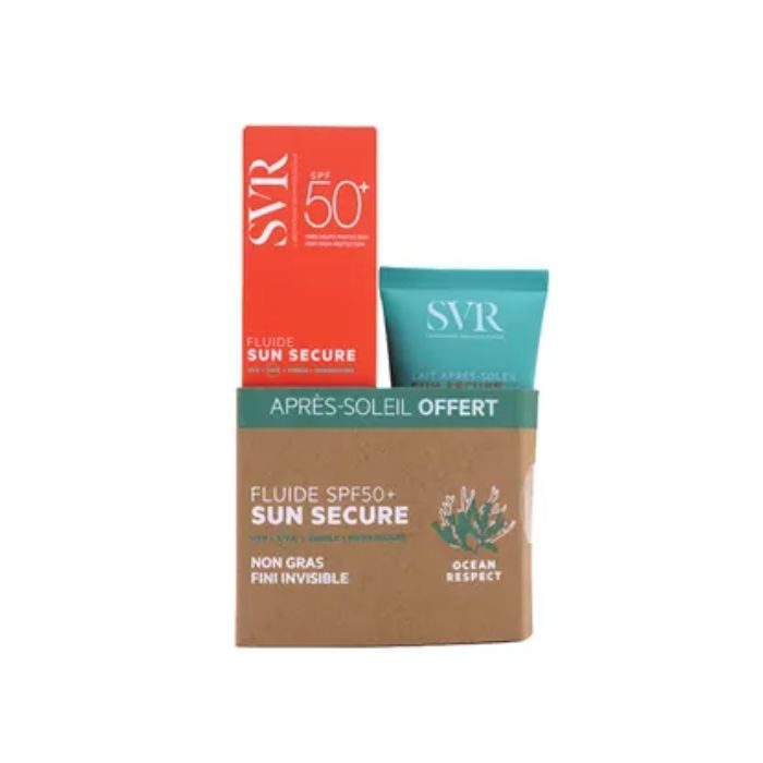SVR OFFRE SUN SECURE FLUIDE TOUCHER SEC FINI INVISIBLE SPF50+ 50 ML + LAIT APRES SOLEIL50ML OFFERT  SVR OFFRE SUN SECURE FLUIDE TOUCHER SEC FINI INVISIBLE SPF50+ 50 ML + LAIT APRES SOLEIL50ML OFFERT
