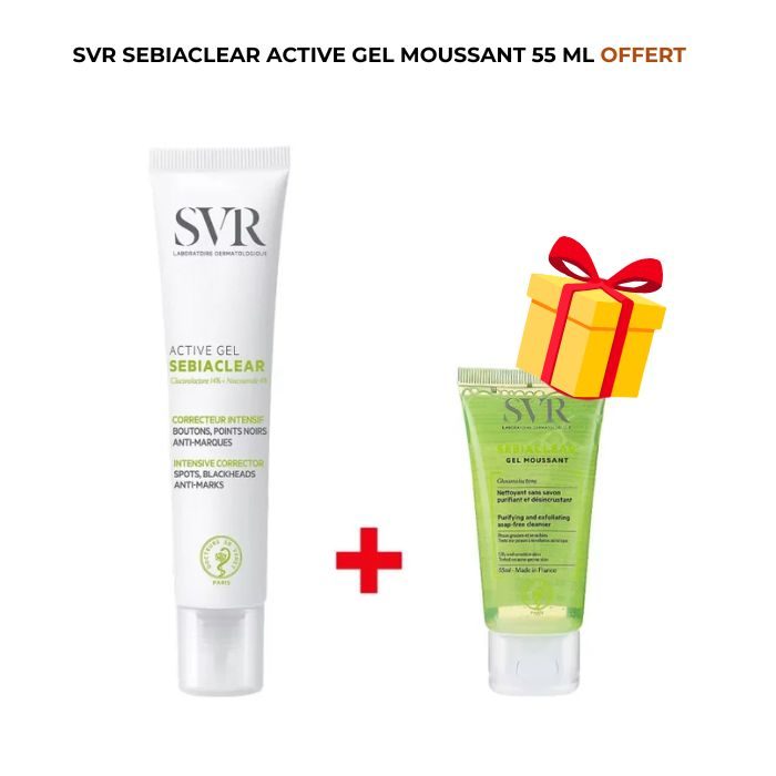 SVR OFFRE SEBIACLEAR ACTIVE GEL 40 ML CORRECTEUR INTENSIF + GEL MOUSSANT 55ML OFFERT 