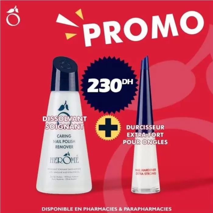 HEROME OFFRE DISSOLVANT SOIGNANT 120ML + DURCISSEUR EXTRA FORT POUR ONGLES 10ML HEROME OFFRE DISSOLVANT SOIGNANT 120ML + DURCISSEUR EXTRA FORT POUR ONGLES 10ML