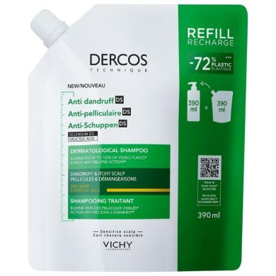 VICHY DERCOS SHAMPOING DERMATOLOGIQUE ANTI PELLICULAIRE DS CHEVEUX SECS RECHARGE 390 ML VICHY DERCOS SHAMPOING DERMATOLOGIQUE ANTI PELLICULAIRE DS CHEVEUX SECS RECHARGE 390 ML