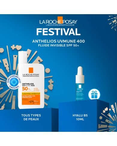LA ROCHE POSAY OFFRE ANTHELIOS UVMUNE 400 FLUIDE SOLAIRE INVISIBLE SPF 50+ 50 ML + HYALU B5 10 ML OFFERT  LA ROCHE POSAY OFFRE ANTHELIOS UVMUNE 400 FLUIDE SOLAIRE INVISIBLE SPF 50+ 50 ML + HYALU B5 10 ML OFFERT