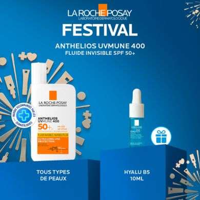 LA ROCHE POSAY OFFRE ANTHELIOS UVMUNE 400 FLUIDE SOLAIRE INVISIBLE SPF 50+ 50 ML + HYALU B5 10 ML OFFERT 