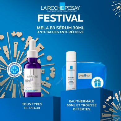 LA ROCHE POSAY OFFRE MELA B3 SERUM CONCENTRE 30 ML + EAU THERMAL 50 ML ET TROUSSE OFFERTES  LA ROCHE POSAY OFFRE MELA B3 SERUM CONCENTRE 30 ML + EAU THERMAL 50 ML ET TROUSSE OFFERTES