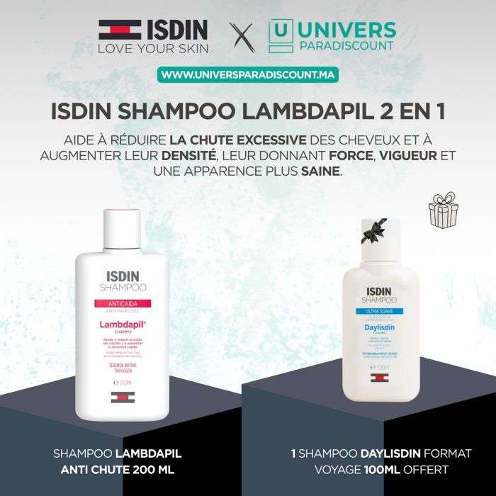 ISDIN OFFRE WEB LAMBDAPIL SHAMPOING ANTI CHUTE 200 ML + SHAMPOING DAYLISDUN 100ML OFFERT
