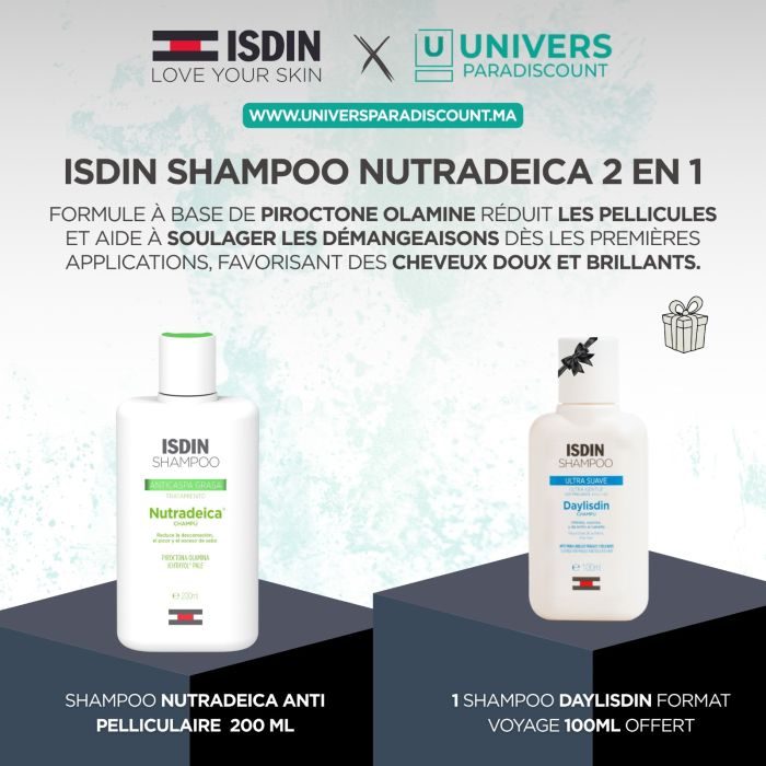 ISDIN OFFRE WEB NUTRADEICA SHAMPOING PELLICULE GRASSE 200 ML + SHAMPOING DAYLISDUN OFFERT