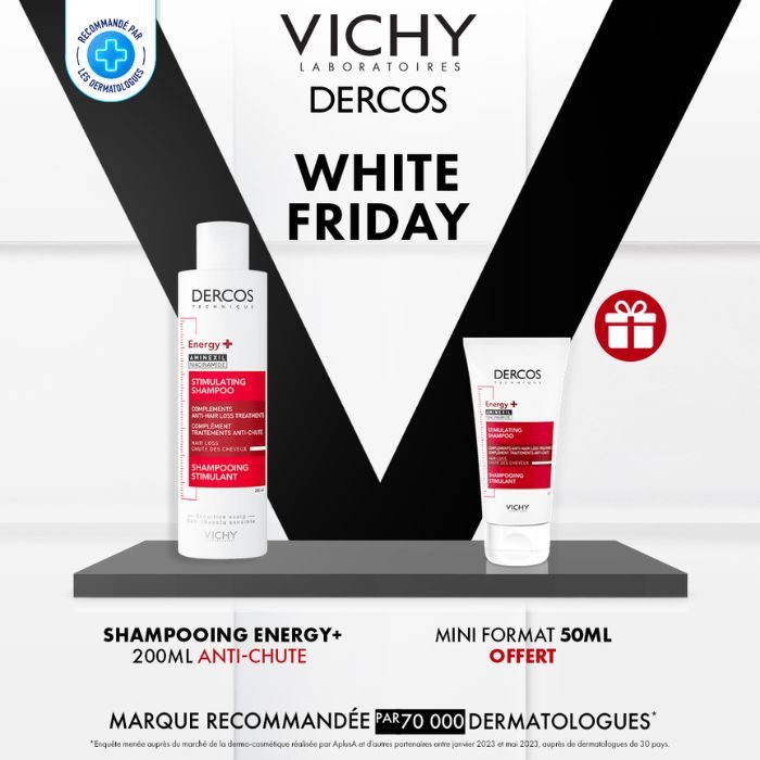 VICHY DERCOS OFFRE WEB TECHNIQUE ENERGY + SHAMPOING STIMULANT ANTI CHUTE 200ML + MINI FORMAT 50ML OFFERT