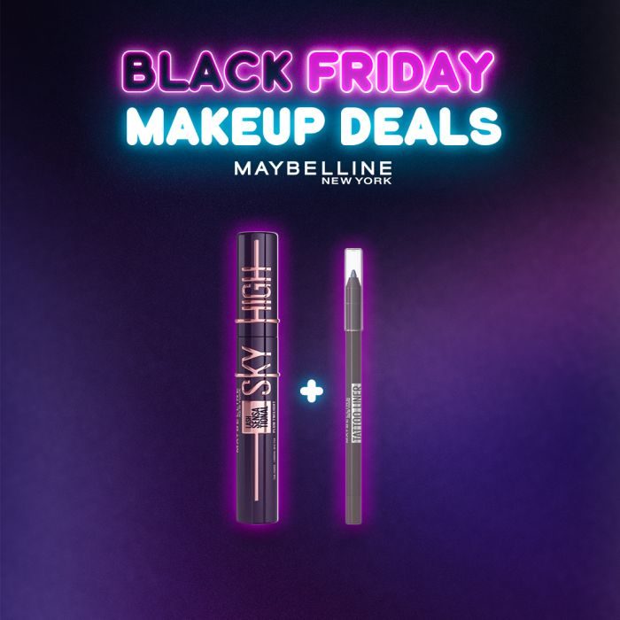 MAYBELLINE LASH SENSATIONAL SKY HIGH MASCARA PLUM TWILIGHT + TATTOO LINER SHARPANABLE CRAYON GEL 822 SPACE GRAPHITE