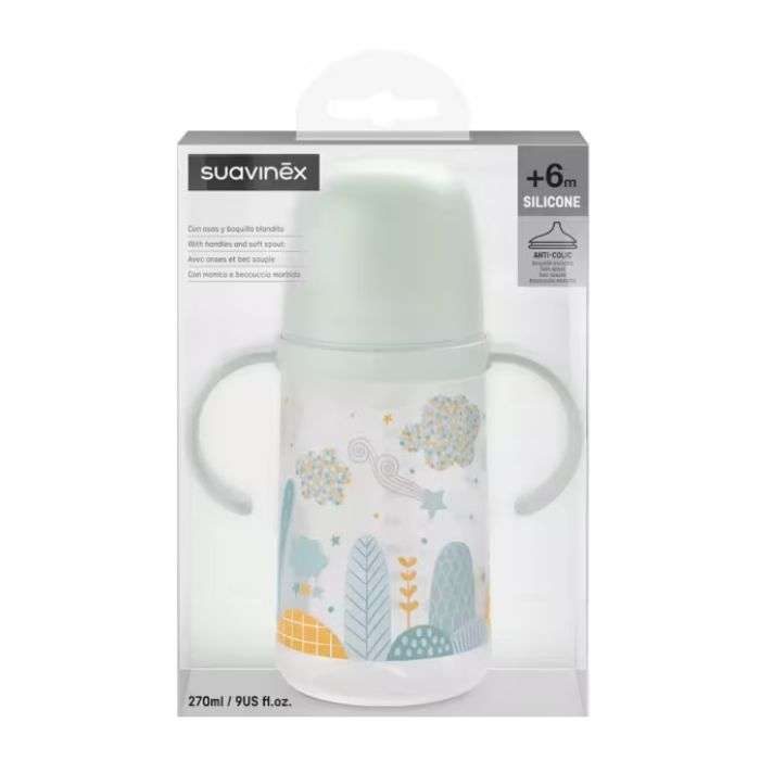 SUAVINEX BIBERON SILICONE AVEC ANSES ET BEC SOUPLE +6M 270 ML