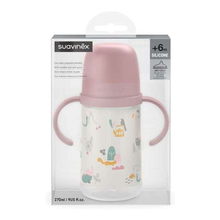 SUAVINEX BIBERON SILICONE AVEC ANSES ET BEC SOUPLE +6M 270 ML