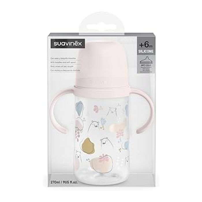 SUAVINEX BIBERON SILICONE AVEC ANSES ET BEC SOUPLE +6M 270 ML
