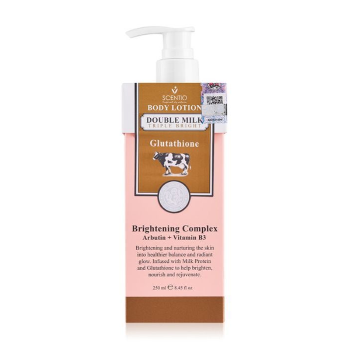 SCENTIO BODY LOTION DOUBLE MILK TRIPLE BRIGHT GLUTATHIONE BRIGHTENING COMPLEX ARBUTIN + VITAMINE B3 250 ML