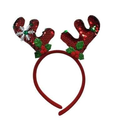 SERRE DE TETE CORNE DE RENNE ROUGE PAILLETTE 