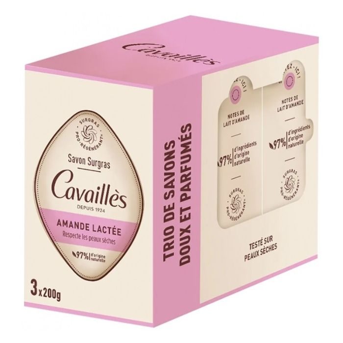 ROGE CAVAILLES TRIO DE SAVONS DOUX ET PARFUMES AMANDE LACTEE 3 x 200G 