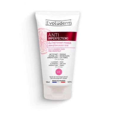 EVOLUDERM ANTI IMPERFECTIONS 2 EN 1 NETTOYANT MASQUE PAMPLEMOUSSE ROSE 150ML