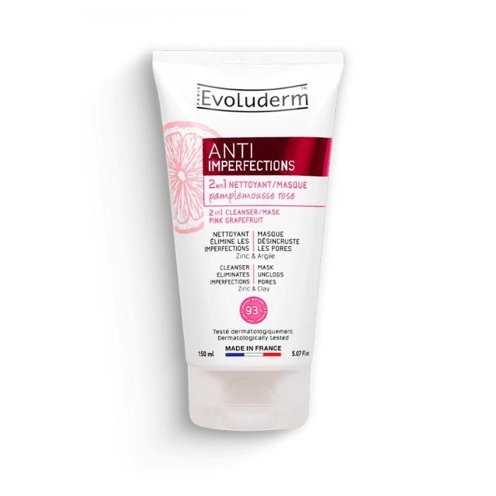 EVOLUDERM ANTI IMPERFECTIONS 2 EN 1 NETTOYANT MASQUE PAMPLEMOUSSE ROSE 150ML