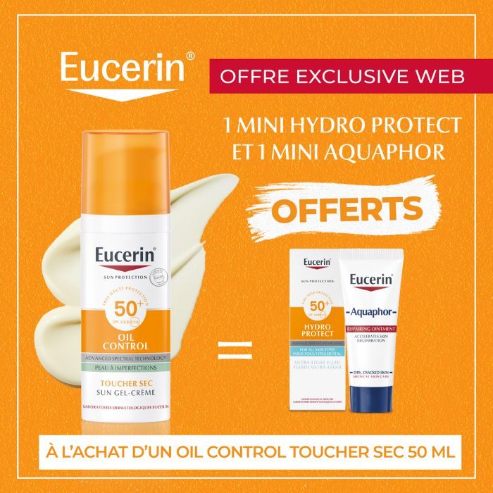 EUCERIN OFFRE WEB OIL SUN PROTECT CONTROL TOUCHER SEC 50 ML + MINI HYDRO PROTECT + MINI AQUAPHOR OFFERTS