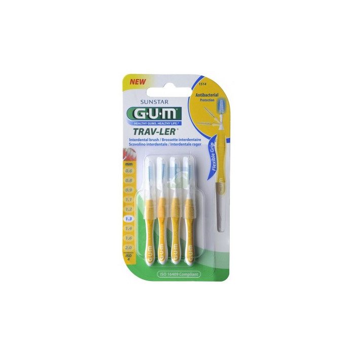 GUM Brossette interdentaire antibactérienne Trav-ler 1.3 mm - 4 brossettes-1514 GUM Brossette interdentaire antibactérienne Trav-ler 1.3 mm - 4 brossettes-1514