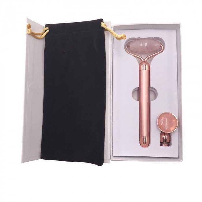 Rouleau de massage facial électrique en quartz rose Rouleau de massage facial électrique en quartz rose