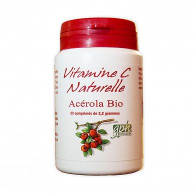 GPH Vitamine C Acérola Bio - 2.2g - 30 comprimés  GPH Vitamine C Acérola Bio - 2.2g - 30 comprimés