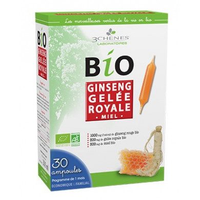 Les 3 Chênes Bio Ginseng Gelée Royale 30 Ampoules  Les 3 Chênes Bio Ginseng Gelée Royale 30 Ampoules