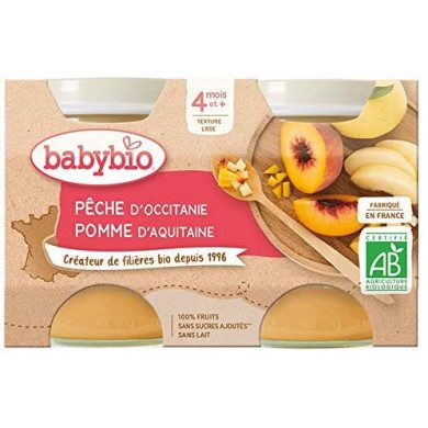 BABYBIO Pêche d'Occitanie Pomme de Nouvelle-Aquitaine 2X130G BABYBIO Pêche d'Occitanie Pomme de Nouvelle-Aquitaine 2X130G